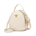 Bolso bandolera retro color crema con abeja dorada y cremallera doble para mujer - Blanco
