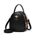 Bolso bandolera pequeño de cuero PU negro con emblema de abeja dorada y tres cremalleras - Negro