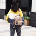 Beige crocodile embossed leather backpack with teddy charm and rivet detail - Khaki Small