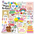 Set of 27 colorful Happy Birthday stickers featuring cakes, balloons, and cute animals - Happy Birthday Theme Set (Y026)