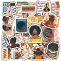 Detail of diverse African American women stickers with inspirational quotes and floral art - 50Pcs African American Women Motivational Stickers C (Y027)