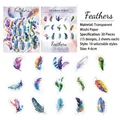 Detail showing 30 pieces of watercolor feather washi stickers for scrapbooking and DIY - Feather Theme