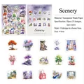 Detailed flat lay of 30pcs watercolor scenery washi stickers for vintage scrapbooking - Scenery Theme