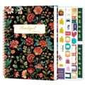 Detailansicht des Budgetplaners mit Blumenmuster, Spiralbindung und bunten Aufklebern - Schwarz Mit Rotem Blumenstil D (MJ016-Budgetplaner Set D)