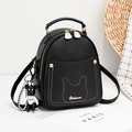 Mini zaino chic in pelle nera con ricamo animale e ciondolo orsetto carino per donna - Nero