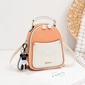 Mini peach and beige leather backpack with bunny ear stitching and bear charm - Orange