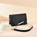 Bolso bandolera clásico de cuero PU negro con cadena dorada y logo romantic paris - Negro