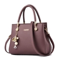 Chic purple lychee grain leather handbag with gold miamin logo and luxury pearl charm - Purple