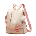 Zaino chic Oxford beige e rosa con orecchie di coniglio e ciondolo a pompon - Beige