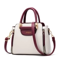 Chic beige and burgundy two-tone handbag with gold metal hardware and long strap - Wine Red and White