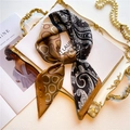 Retro paisley and geometric circle patchwork silk scarf on a vintage gold tray - 70x70cm / Brown Retro Color Block (FJ570-1)