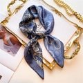 Elegant 70cm paisley silk scarf with blue geometric circles and floral patterns - 70x70cm / Blue Retro Color Block (FJ570-3)