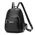 Modern black PU leather backpack for women with gold hardware and front zipper pocket - Black