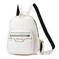 Chic cream white PU leather backpack for women with gold logo and adjustable straps - White