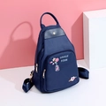 Navy blue Oxford fabric backpack with floral embroidery and gold zipper hardware - Blue (Floral Embroidery)