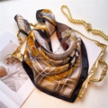 Silk-like square scarf with elegant equestrian horse motifs and classic plaid patterns - Yellow and Black (FJ572-4) / 70x70cm