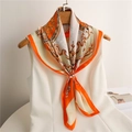 Elegant bright orange baroque silk scarf with pearl buckle accessory for women - Orange White Baroque Pearl Buckle Style (FJ586-2)