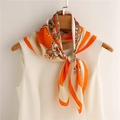 Elegant bright orange 70cm silk square scarf with vintage chain print on a white vest - Vibrant Orange Gold Baroque Print (FJ586-2) / 70x70cm