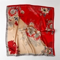 Seidenschal mit rotem und champagnerfarbenem Pfingstrosen-Druck im 90cm quadratischen Design - Rotgold Pfingstrose Patchwork-Stil (FT198-1) / 90*90cm