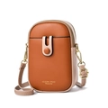 Mini borsa a tracolla bicolore marrone e beige in pelle PU per cellulare di classe - Cachi e Giallo Senape