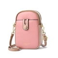 Piccola borsa porta cellulare rosa e beige con doppia zip e dettagli dorati - Cachi Con Rosa