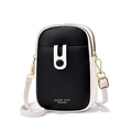 Contrast mini phone crossbody bag in black and off-white PU leather with gold hardware - White & Black