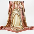 Elegant 90cm satin square scarf with pink chain prints and premium silky drape - 90*90cm / Pink Beige (FT201-4)