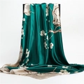 Detail of silk satin scarf featuring elegant white plum blossom prints on dark green fabric - Dark Green/Beige Patchwork Plum Blossom Style (FT195-2)