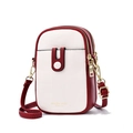 Vertical mini crossbody phone bag in red and white leather with gold hardware - Wine Red and White