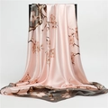 Pink silk scarf with plum blossom pattern draped elegantly on a display stand - Pink Plum Blossom Style (FT195-3)