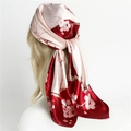 Elegant plum blossom silk scarf 90cm large square wrap with floral pattern for women - Dark Red/Cream Patchwork Cherry Blossom Style (FT195-4)