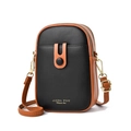 Mini crossbody phone bag in black and brown contrast faux leather with gold zipper - Earth Yellow and Black