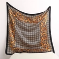 Elegant black and gold square silk scarf with baroque patterns on white chair - Black Gold Baroque Geometric (FT200-2T)