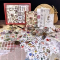 Vintage Ästhetik Scrapbook Set mit floralen Notizbüchern und Aufklebern - Vintage-Blumen-Set