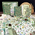 Retro Waldgrün Scrapbook Set mit floralen Aufklebern und Vintage DIY Schreibwaren Box - Grüner Retro Stil (SH011)
