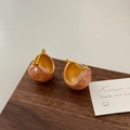Vintage gold-plated hoop earrings with pink marble texture resin finish for women - Marble Ball (A-371) / Orange (A-371)
