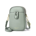 Mini cross-body phone bag in light green PU leather with gold metal zipper and woven strap - Green