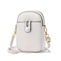 Minimalist white leather phone bag with gold hardware and adjustable strap - White
