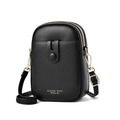 Mini black PU leather crossbody phone bag with double zippers and gold hardware - Black