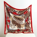 Satin silk square scarf featuring red border and paisley patterns hanging gracefully - Red Paisley Classic Style (FT231-1T)