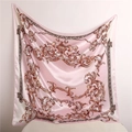 Detail of pink baroque silk scarf showing elegant swirl patterns and glossy fabric drape - Pink Baroque Court Style (FT237-1T)