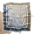 Silk square scarf with blue leopard print and geometric pattern in flat lay style - Blue Beige Leopard Patchwork Style (FJ593-1)