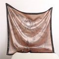 Baroque style champagne silk scarf with rose patterns and deer head motif on white stand - Champagne Gold Baroque Style (FT223-1L)