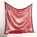 Classic 90cm pink silk satin square scarf featuring vintage floral patterns and scrollwork - Pink Classical Pattern (FT223-2L)