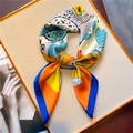Foulard quadrato in seta colorata con vivaci stampe bohémien per accessori da donna - 70x70cm / Multicolore Blu Arancio (FJ546-1)