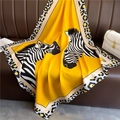 Fashionable yellow silk-feel square scarf with leopard print and zebra pattern detail - 90x90cm / Yellow Zebra Leopard Patchwork (FN92-2)