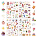 Colorful cartoon happy birthday stickers with balloons, cakes and gift boxes set - Cartoon Birthday Style (G012) / 4 Sheets/Set