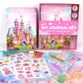 Pink and purple DIY Journal Set with notebook stickers tape and glitter pens for kids - Castle Theme
