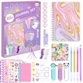 Lila DIY Journal Set mit Notizbuch, Aufklebern und Stiften für kreative Kinder - Marmor-Traumlila (SH014) / Lila