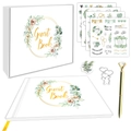 Elegant white wedding guest book set with gold foil box, floral stickers and diamond pen - Fresh Botanical Wreath Style (TZ01-A)